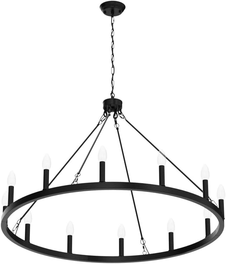 Inspired Camino Style Chandelier - Black Large Wagon Wheel Chandelier 38 inch, 12 Lights Farmhouse Chandelier, Industrial Rustic Candle Pendant Light Fixture for High Ceiling Living Room Dining Room Entryway A105-B0BNC15QDS