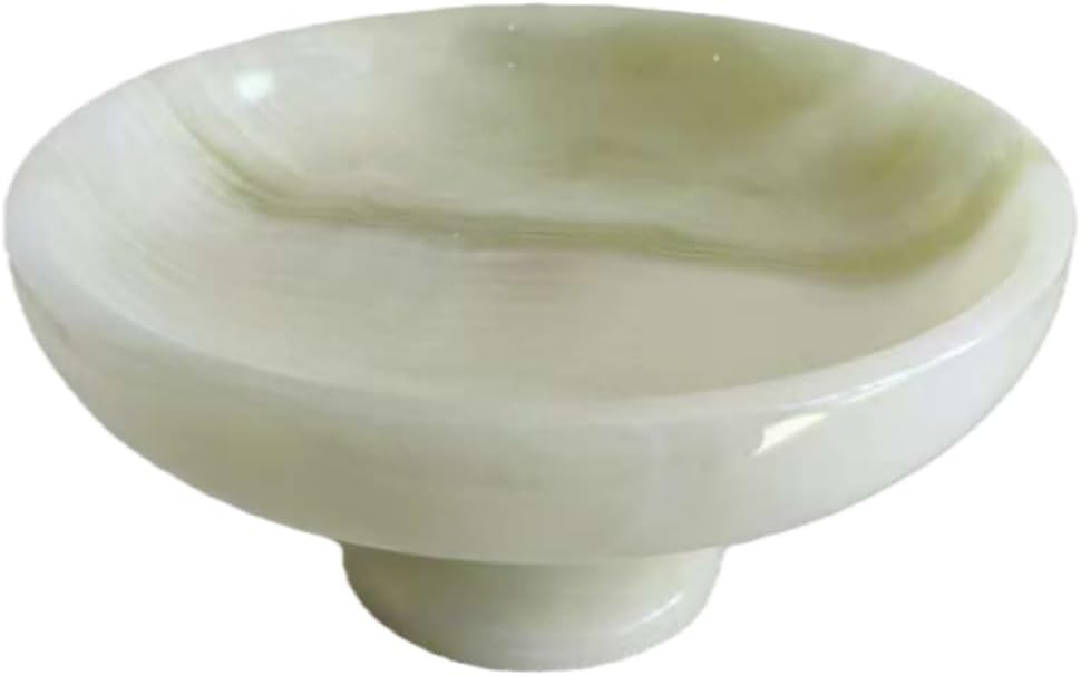 Hand-Carved Natural Jade Onyx Centerpiece - Artisan Serving Tray with Sculpted Pedestal, Luxury Home Decor for Dining