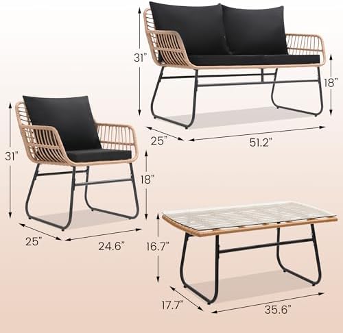 4-Piece Wicker Outdoor Patio Furniture Set - Bistro | Black All-Weather Resistant for Backyard, Garden & Porch