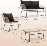 4-Piece Wicker Outdoor Patio Furniture Set - Bistro | Black All-Weather Resistant for Backyard, Garden & Porch