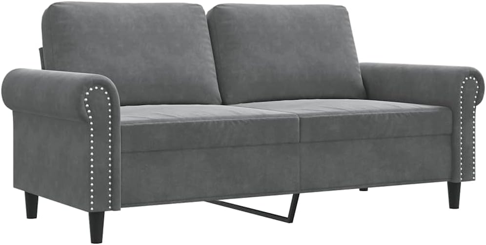 55.1 Inch Velvet 2-Seater Sofa Dark Gray , Small Couch with Metal Frame and Thick Padded Seats Armrests Back Pillows