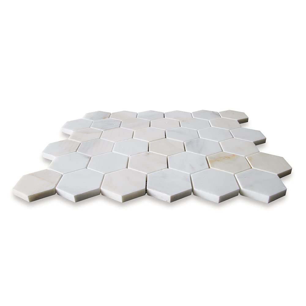 Calacatta Gold Marble 2 inch Hexagon Mosaic Tile Honed Kitchen Bath Wall Floor Backsplash Shower (1 Sheet)