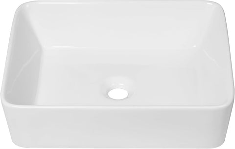 Sarlai Vessel Sink Rectangular - 19"x15" White Bathroom Sink Rectangle Above Counter Porcelain Ceramic Bathroom Vessel
