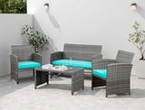 4-Piece Wicker Outdoor Patio Furniture Set - Conversation | Blue for Patio, Garden & Porch