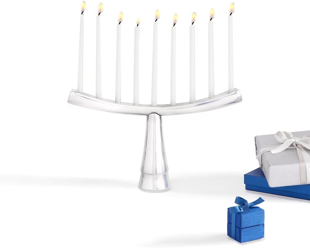 12.5" x 7.5" - Modern Arch Hanukkah with Flared Base & Polished Alloy Candle Holder, Elegant Home Décor Display