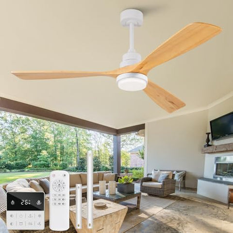 XINGSIYUELYX 60 Inch White + Natural Wood Ceiling Fan