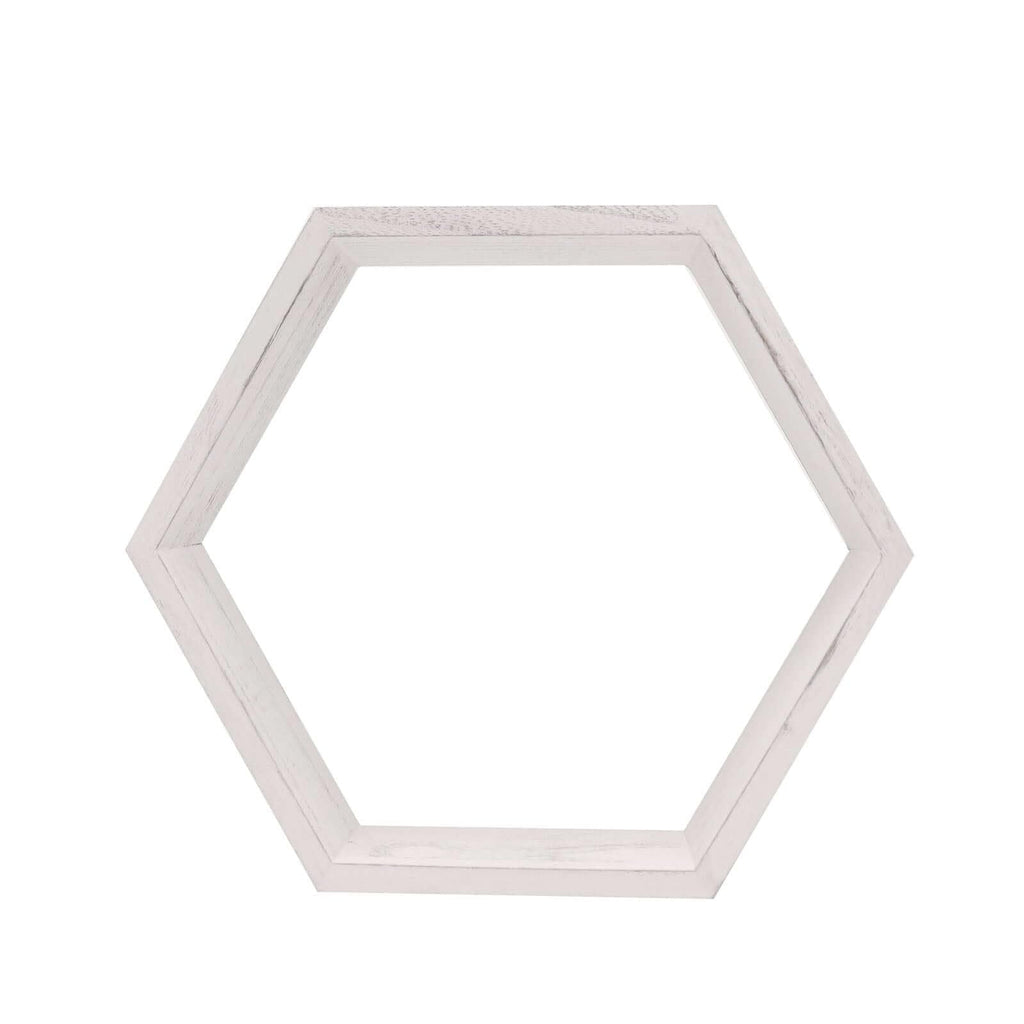 2 Pack | 9" Hexagon Whitewashed Wood Centerpiece, Geometric Terrarium, Honeycomb Storage Shelf