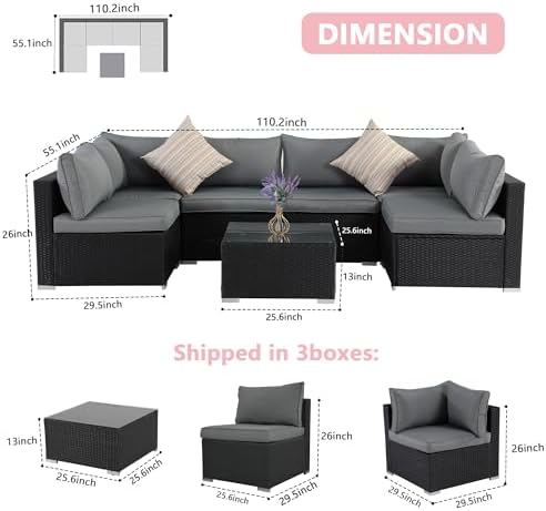 7-Piece Wicker Outdoor Patio Furniture Set | Black All-Weather Resistant for Patio, Garden & Porch