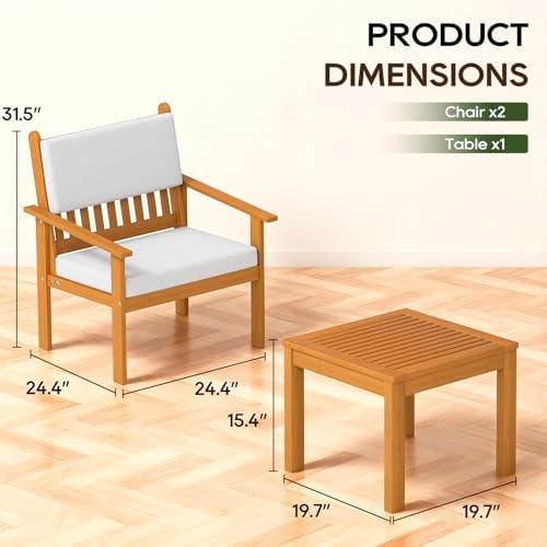 3-Piece Acacia Wood Outdoor Patio Furniture Set - Bistro for Backyard, Garden & Porch