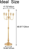 Gold Wedding Candelabra Tall - 50" Antique Floor Candelabra, Metal 5 Arm Candelabra, Spiral Candelabra Candle Holder