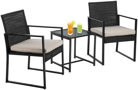 3-Piece Rattan Outdoor Patio Furniture Set - Bistro for Patio, Garden & Porch