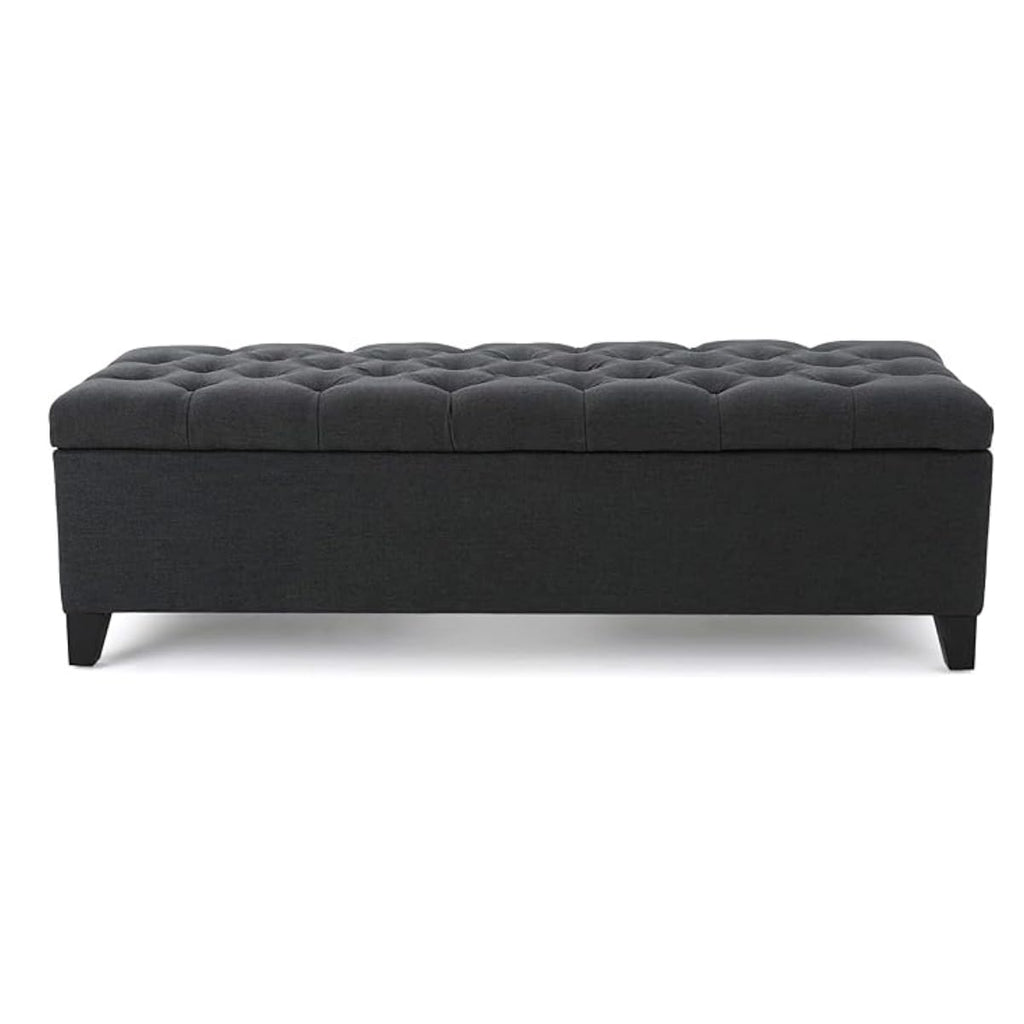 Storage Ottoman Bench End of Bed, Gray Ottoman with Pressure Hinges, Benchs Seating with Storage, Button Tufted Bench