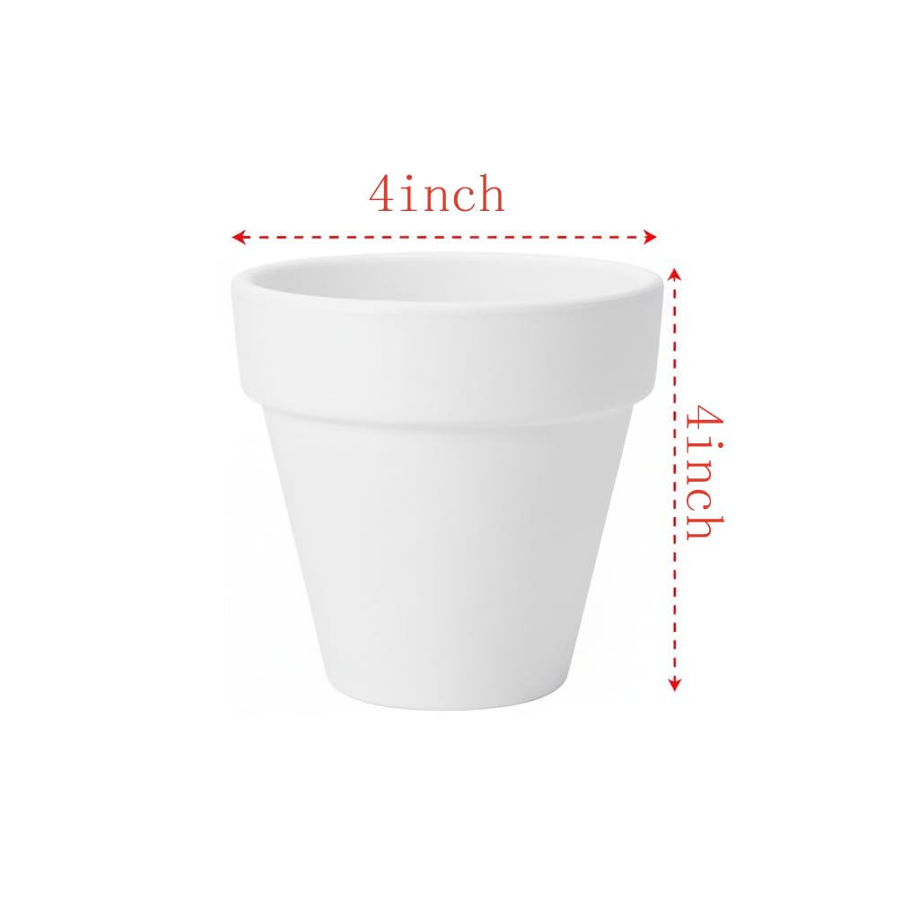White Terracotta Flower Pots with Drainage Holes, 4 Inches, 24 Pack, Suitable for Planting and Decoration