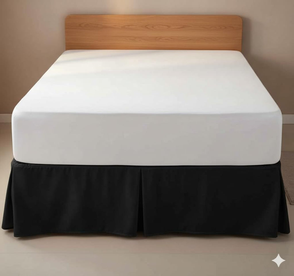 Microfiber Bed Skirts (14 inch Drop) -Queen Size, Solid Black- Pleated Tailored Bedskirts with Split Corners