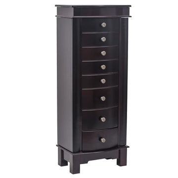 Jewelry Armoire Cabinet with Flip Top Mirror and Compartments - Large Standing Jewelry Chest - Wooden Jewelry Storage