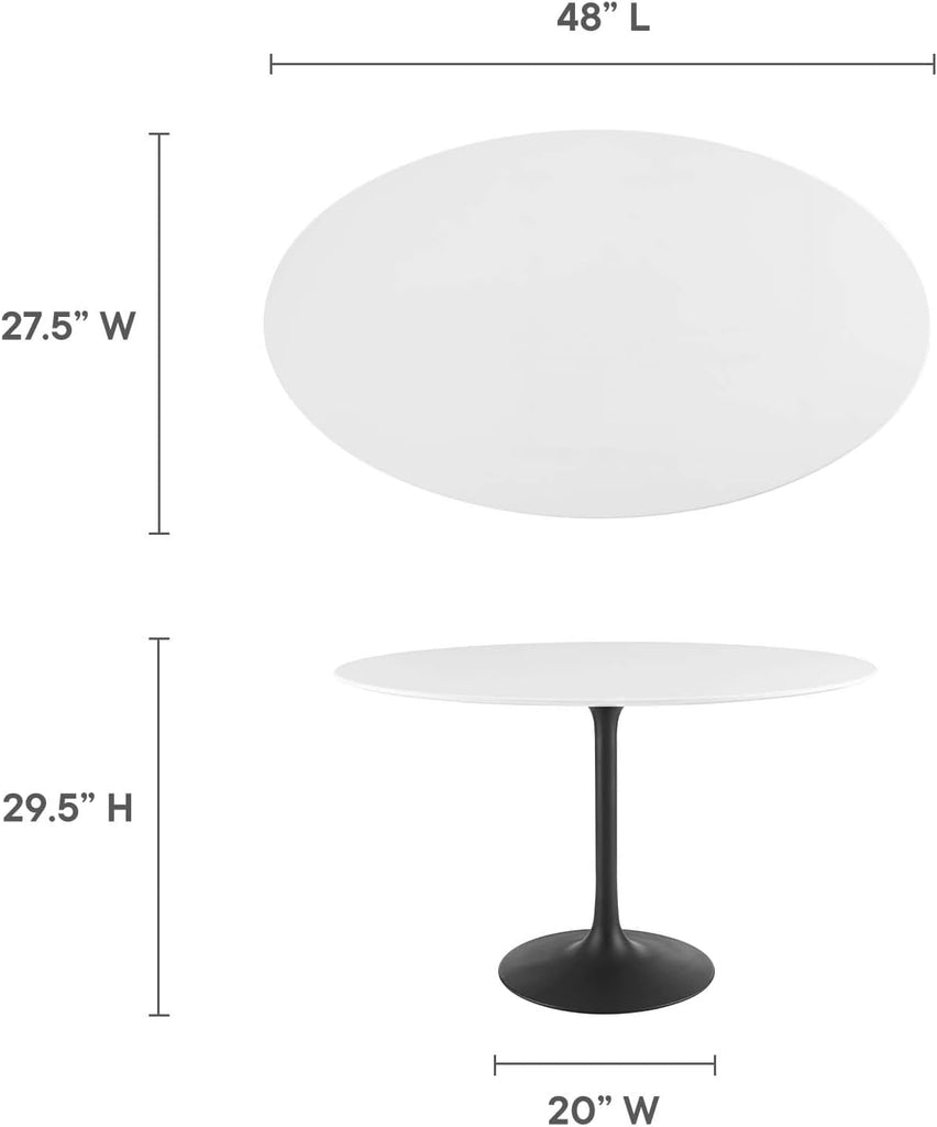 Inspired Tulip Style Oval Pedestal Dining Table — Black Base / White Top, 48″ Oval