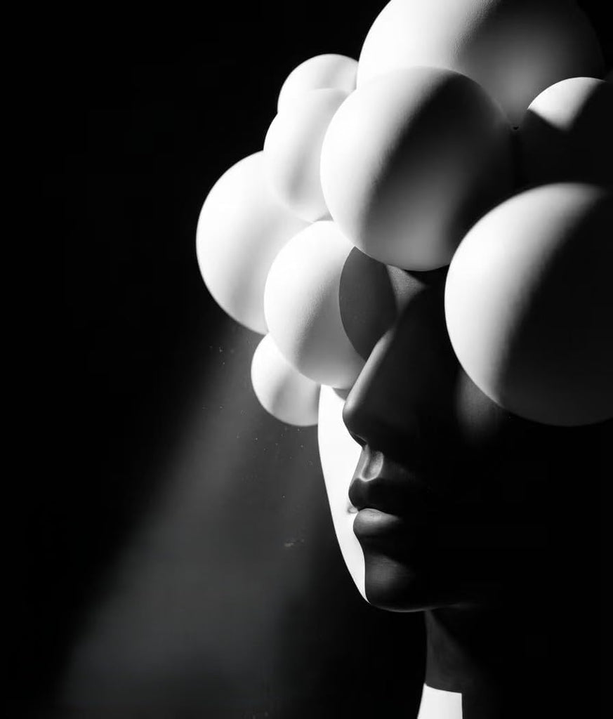 Creative Abstract Geometric Human Bust Sculpture, Resin,Black and White Color Blocking Design, Modern Art Decor