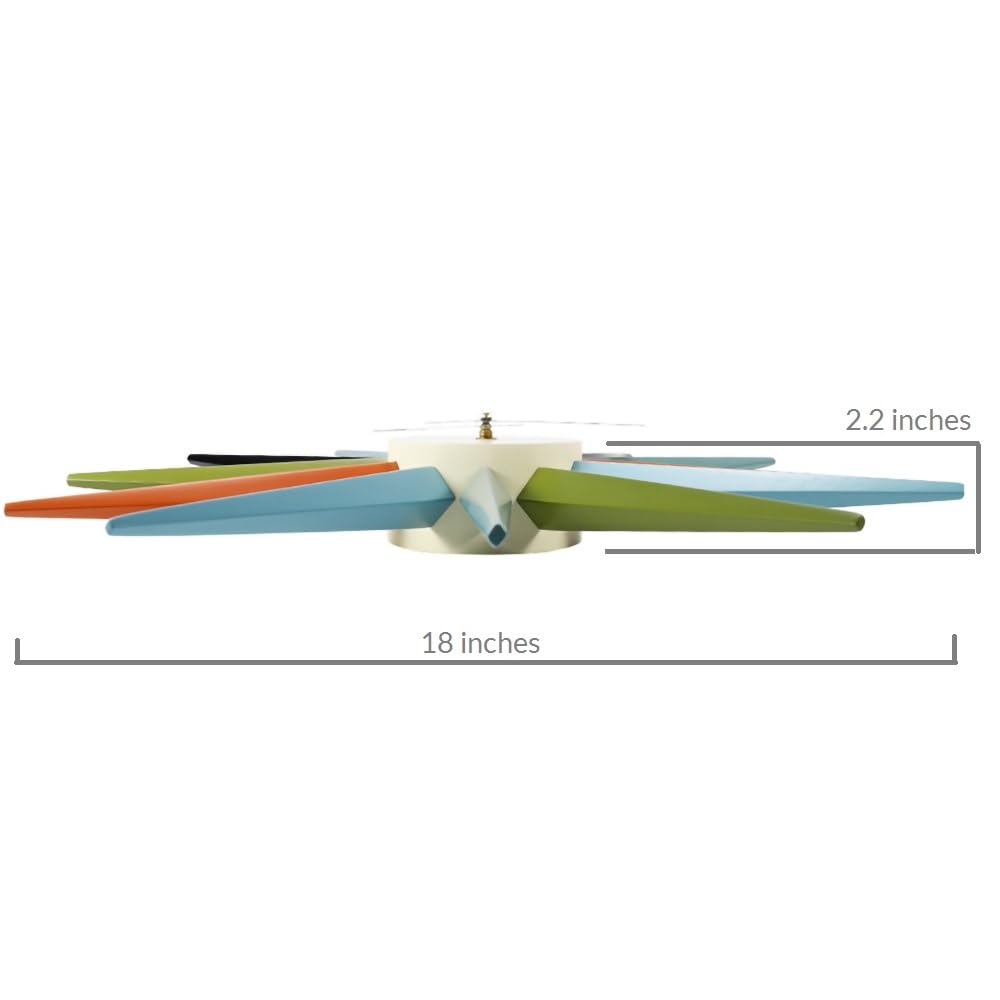 Large Sunburst Wall Clock 18 Inch, Mid Century Modern