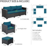 5-Piece Wicker Outdoor Patio Furniture Set | Peacock Blue for Patio, Garden & Porch