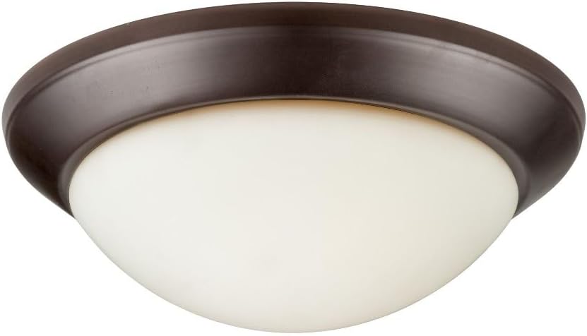 Two Light Flush Mount Ceiling Light - Antique Bronze, 14 Inch Transitional Glass Shade