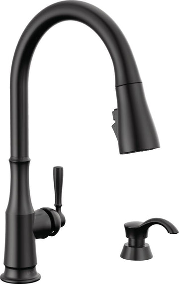 Capertee Matte Black Kitchen Faucet with Pull Down Sprayer and Soap Dispenser, Modern Single Hole Kitchen Sink