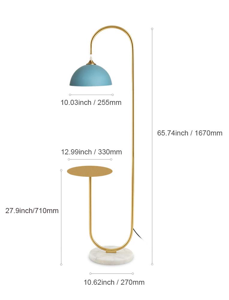 Modern Standing Light Floor Lamp with a Table, High Floor Lamp for Reading - Brushed Brass Finish and Blue