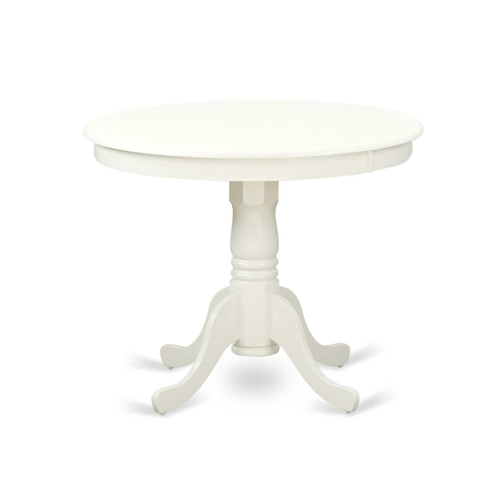 Round Wood Dining Table - Sturdy Kitchen Table for Small Spaces Linen White and Oak/36-Inch Without Dropleaf