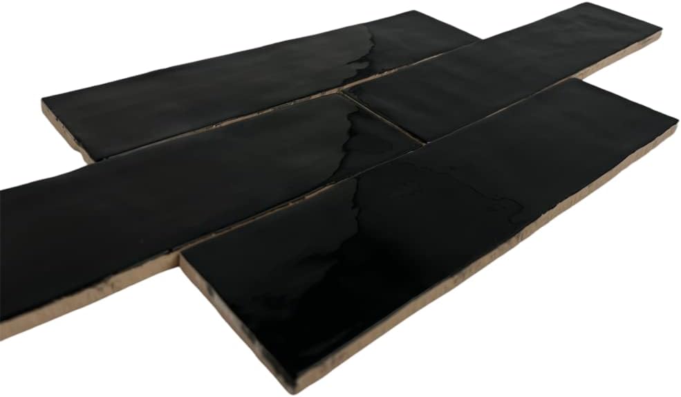 3x12 Handmade Look Black Ceramic Subway Tile Walls and Kitchen Backsplashes - Glossy Finish (Box Covers 5.5 Sq. Ft.)