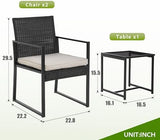 3-Piece Rattan Outdoor Patio Furniture Set - Bistro for Patio, Garden & Porch