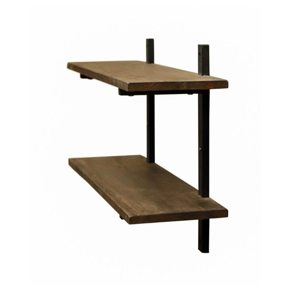 Pomona 36 in. Wide Metal and Solid Birch Wood Wall Shelf, Brown, Rustic Industrial Modern Farmhouse Home Decor
