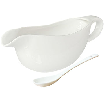 20 OZ Gravy Boat - White Meat Sauce Boat With Spoon - Perfect for Gravy, Sauces and Syrups, Salad Dressings, Creamer