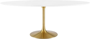 Inspired Tulip Style Oval Pedestal Dining Table — Gold Base / White Top, 78″ Oval