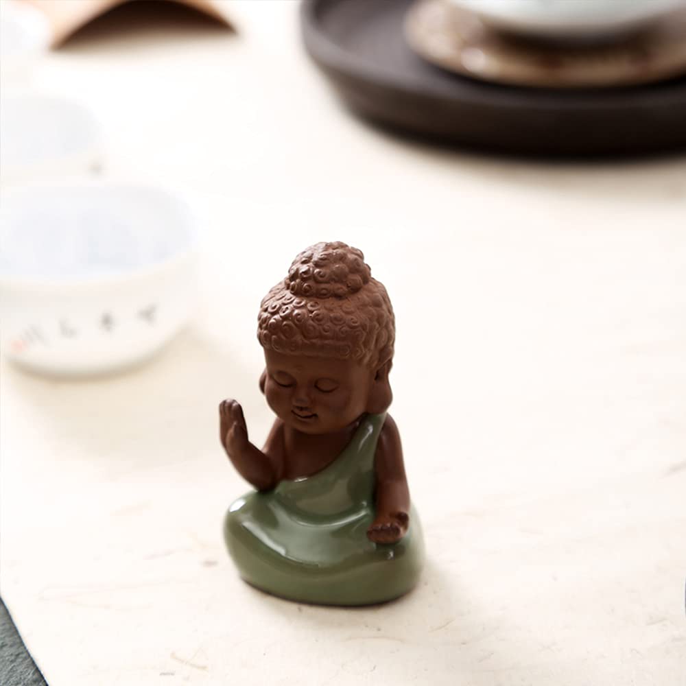 Ceramic Tiny Cute Baby Buddha Statue Monk Figurine Decoration Zen Decor Peaceful Rulai Figurine (D)