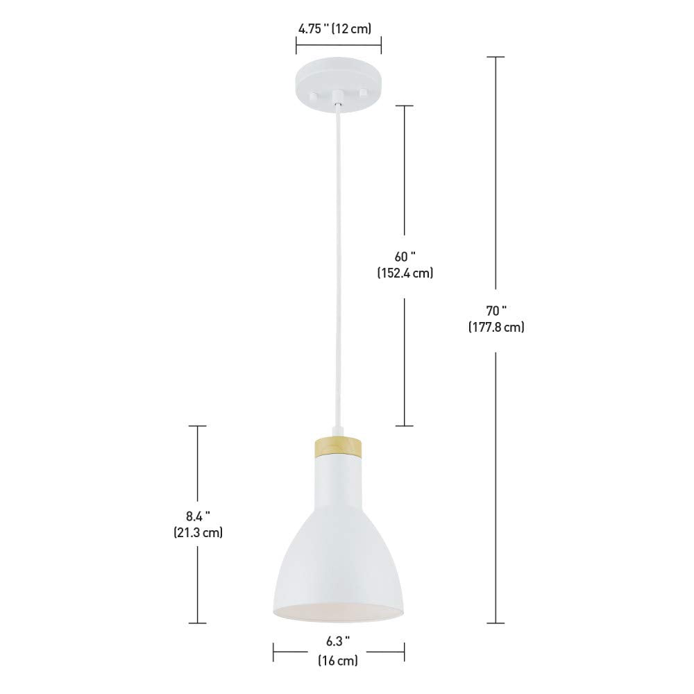 1-Light Pendant Light, Matte White, Wood Grain Accent