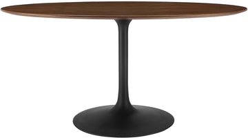 Inspired Tulip Style Oval Pedestal Dining Table — Black Base / Walnut Top, 60″ Oval