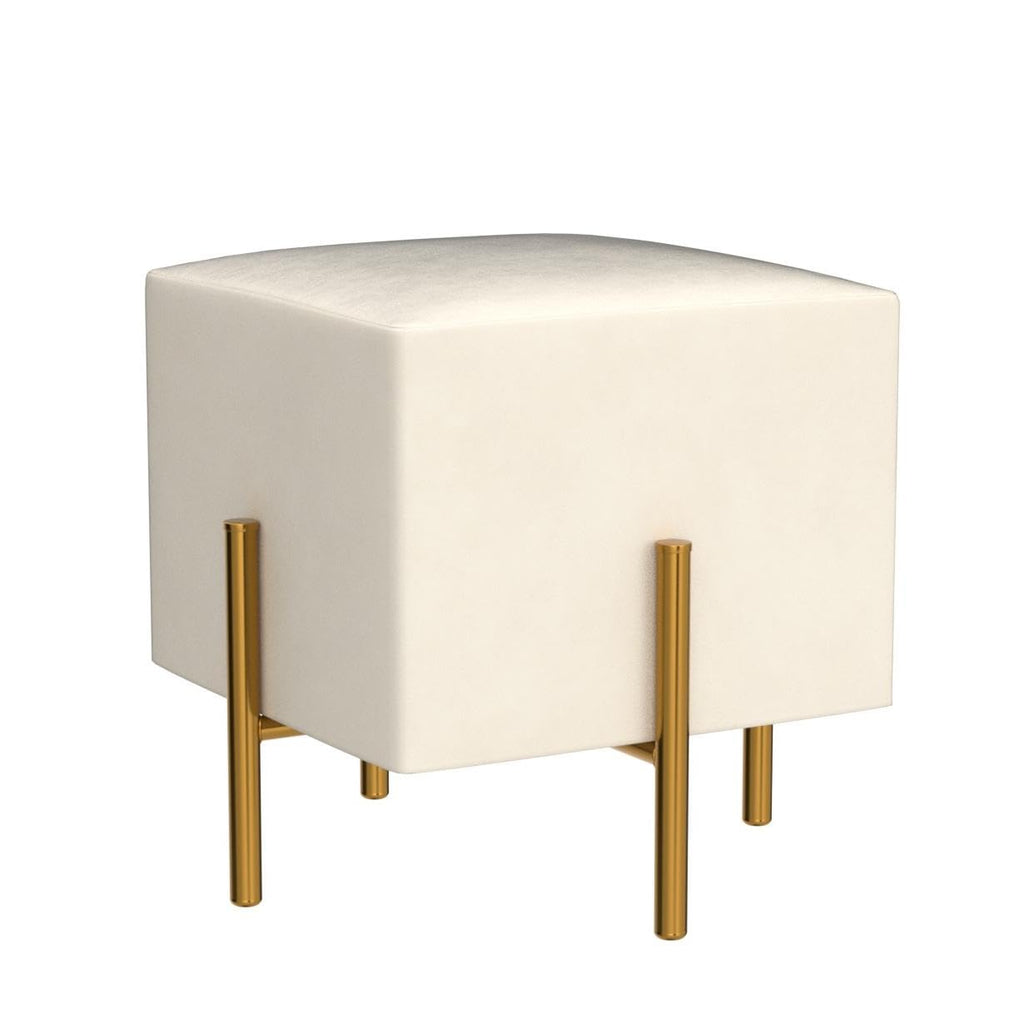 Cream Velvet Foot Stool Set of 2, Modern Vanity Ottoman Stools with Gold Legs, Cube Accent Foot Rest Bedroom Makeup