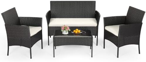 4-Piece Wicker Outdoor Patio Furniture Set - Conversation | Black for Patio, Garden & Porch