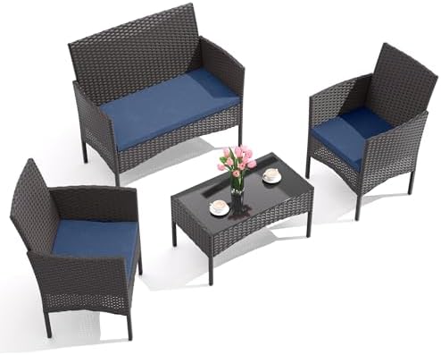 4-Piece Wicker Outdoor Patio Furniture Set - Conversation for Backyard, Garden & Porch