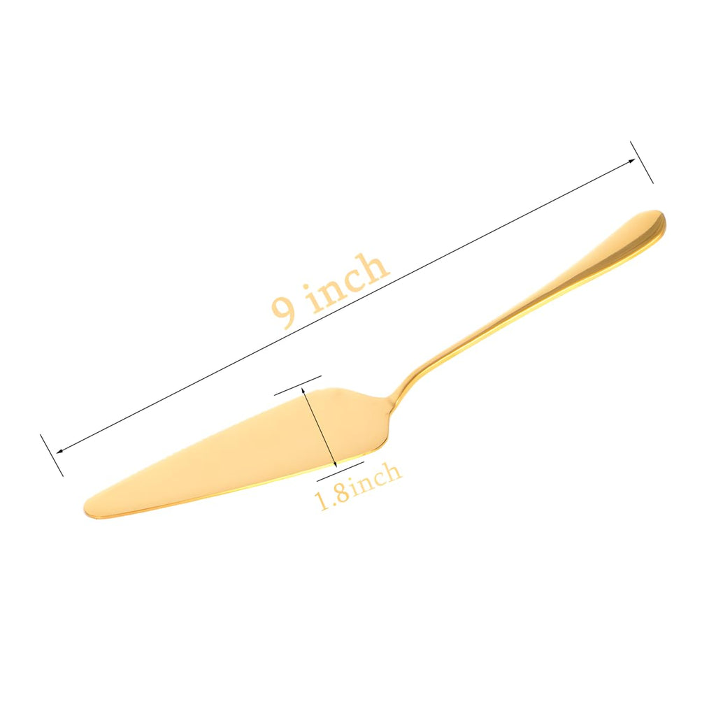Gold Cake Servers, 9" Stainless Steel Pie Spatula with Serrated Edge, Dishwasher Safe Pizza Utensils