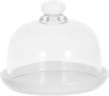 Ceramic Cake Stand with Glass Dome Cover White Ceramic Cake Plate Server Round Clear Glass Dome Dessert Plate Kitchen
