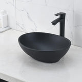 Oval Black Vessel Sink with Faucet and Drain Combo -Bokaiya 16x13 Ceramic Bathroom Sink Above Counter Vessel Oval