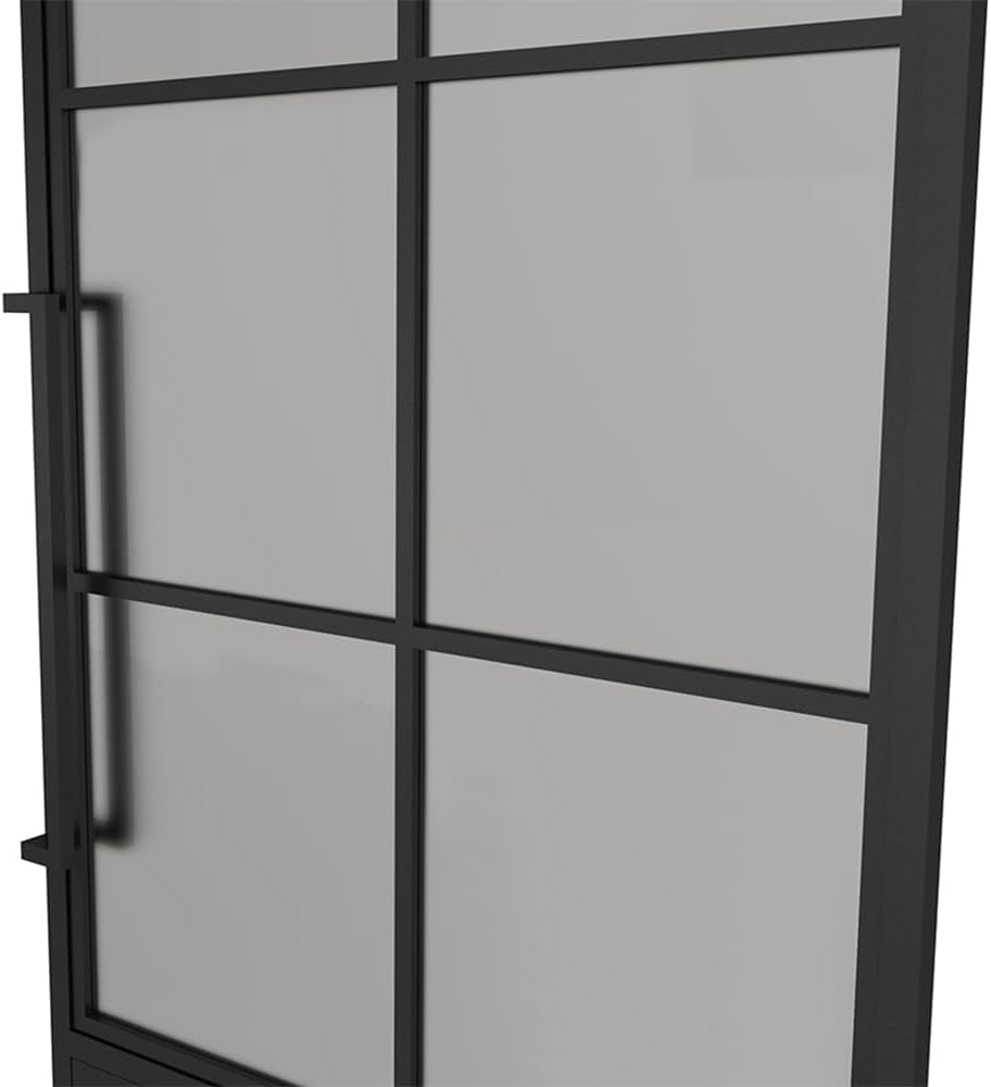36 in. x 84 in. 6 Lite Frost Glass Black Steel Frame Prehung Interior Door with Door Handle