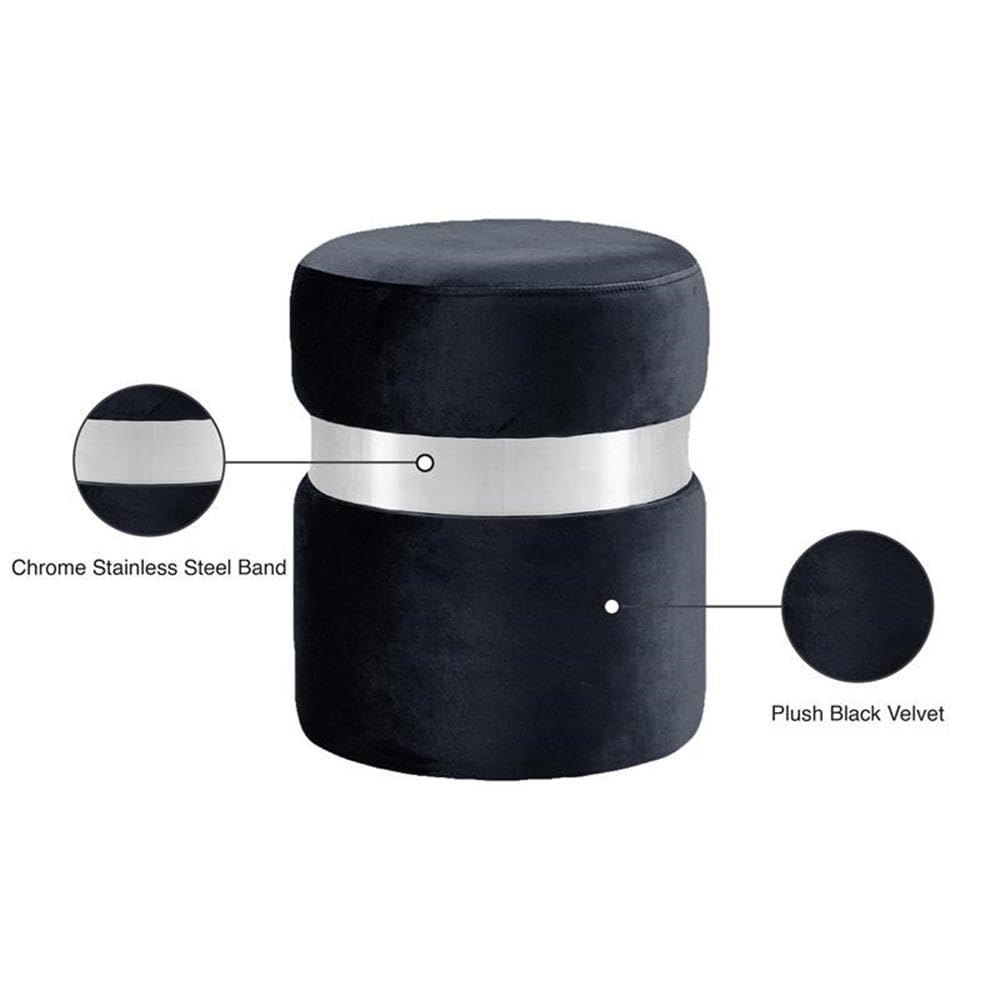 Hailey Collection Modern | Contemporary Velvet Upholstered Ottoman/Stool with Stainless Steel Band, 14.5" W x 14.5" D