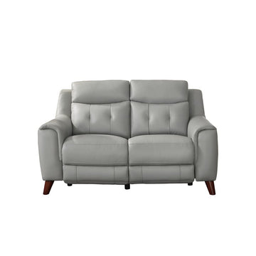 Torino Power Recline and Headrest Top Grain Leather Loveseat with Built-in USB-Ports, Silver Grey