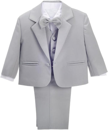 Boys 5 Pcs Formal Tuxedo Suits, Baby Toddler Size 3M to 8Y