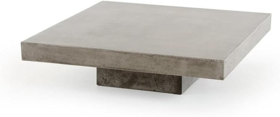 Square Modern Concrete Coffee Table, 43 x 43 x 12 in, Fiber Reinforced Stone, Dark Gray Acrylic Sealed Finish