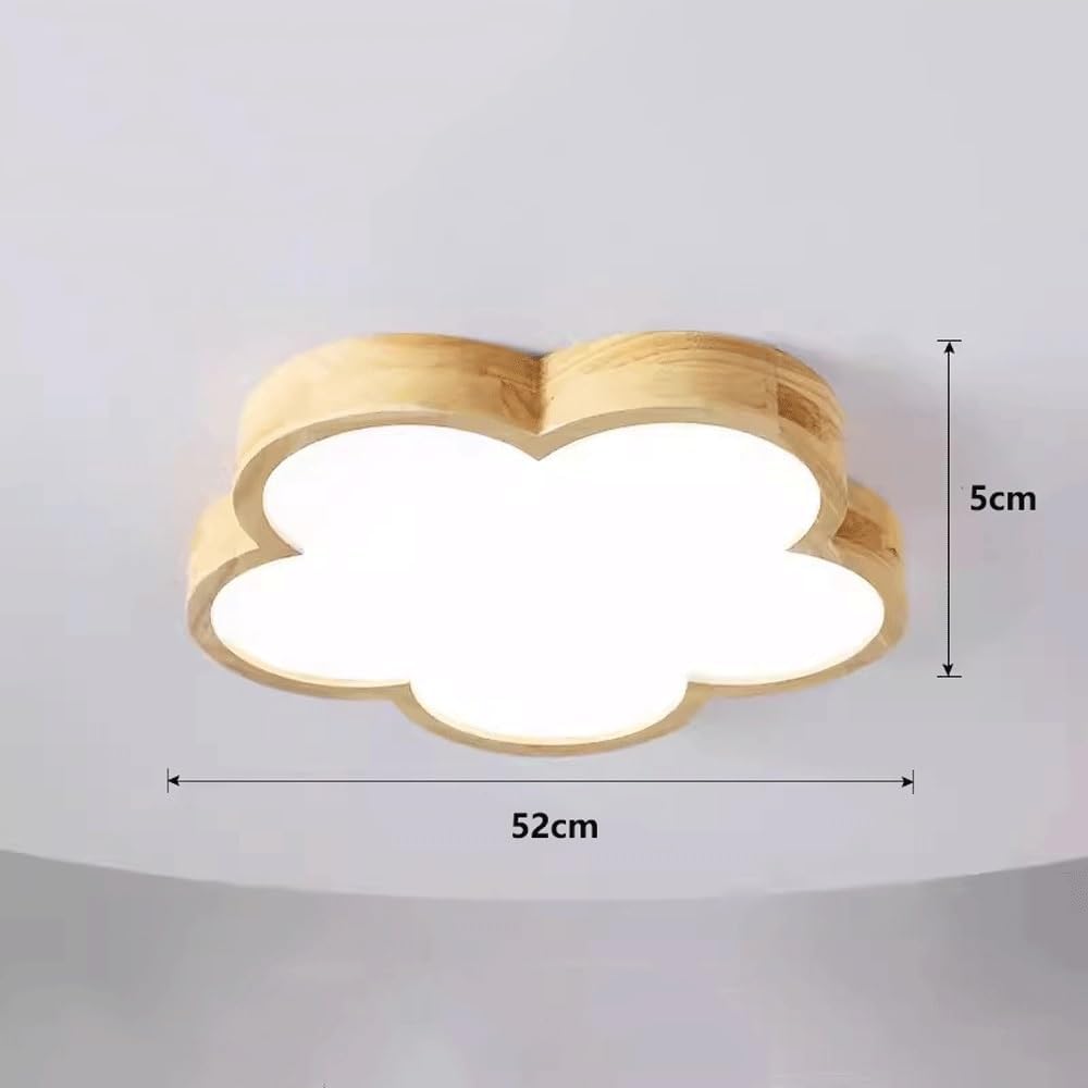 Nordic Modern LED Ceiling Light, Cute Cloud Shape Wooden Flush Mount Lamp, Ultra-Thin Acrylic & Natural Wood Grain