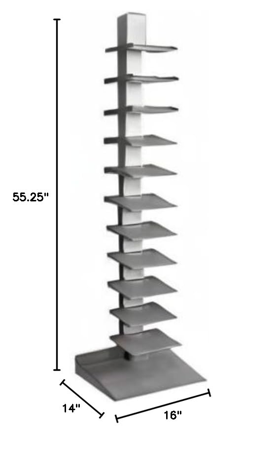 11- shelf Metal Spine Book Tower, Silver