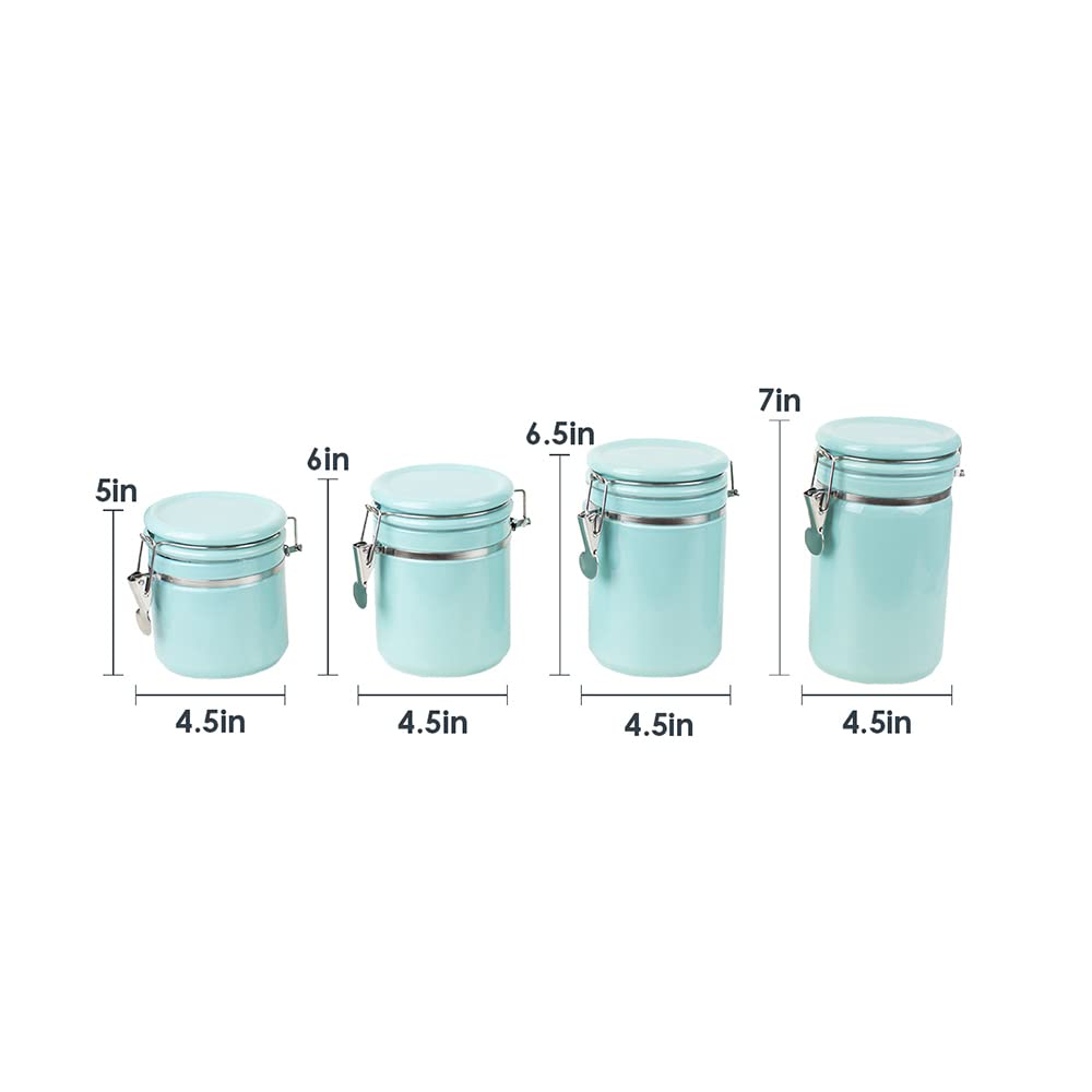 Canister Sets For The Kitchen (4 Piece) Turquoise, High Gloss Ceramic | By | Decorative Set | With Wooden Spoons
