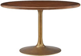 Lippa 48 Inch Round Wood Dining Table with Metal Pedestal in Brass Walnut - Modern Industrial Dining Table for 4